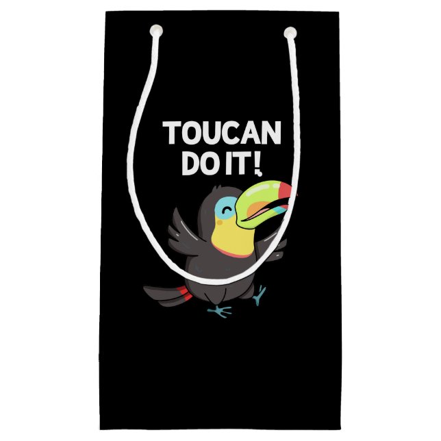 Toucan Do it Funny Positive Bird Pun Dark BG Kleine Geschenktüte (Vorderseite)