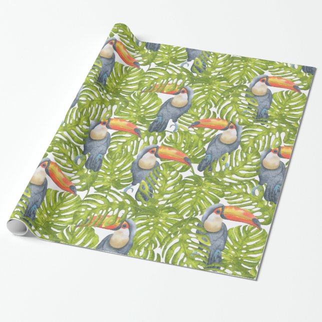 Toucan Dschungel-Vogel-Baum verlässt Muster Geschenkpapier (Ungerollt)