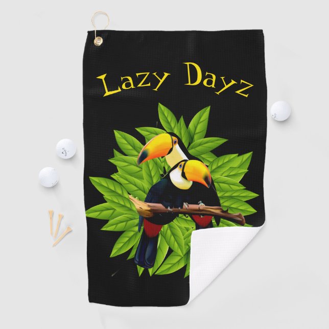 Toucan Duo Pop auf schwarz Golfhandtuch (Insitu)