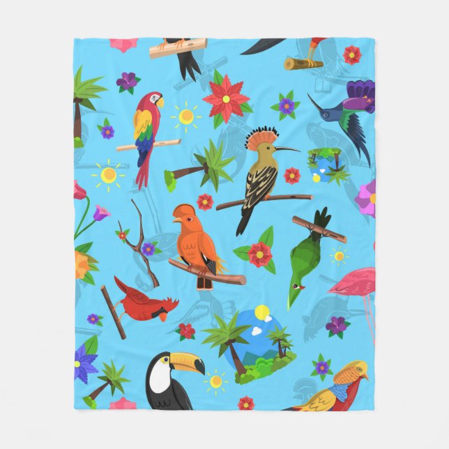 Toucan Flamingo und Arara nahtlose Vogelmuster Fleecedecke (Vorderseite)