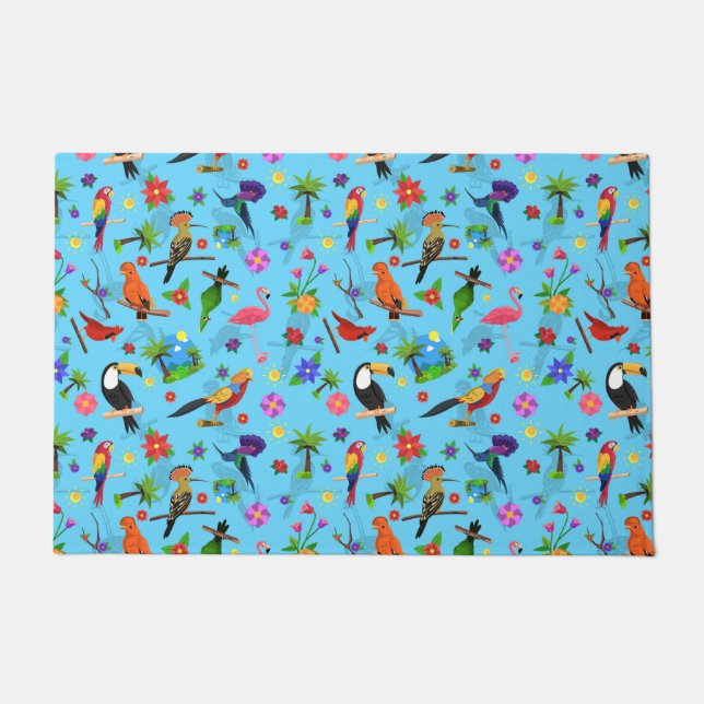 Toucan Flamingo und Arara nahtlose Vogelmuster Fußmatte (Vorderseite)