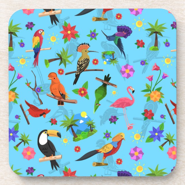 Toucan Flamingo und Arara nahtlose Vogelmuster Getränkeuntersetzer (Vorderseite)