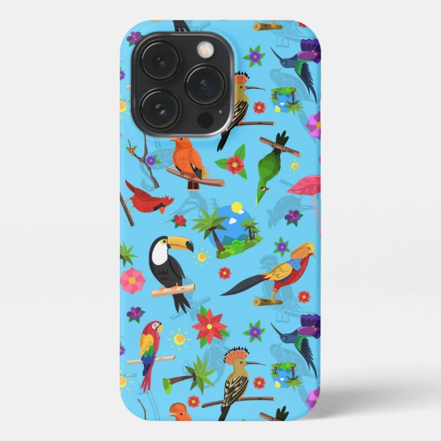 Toucan Flamingo und Arara nahtlose Vogelmuster iPhone 13 Pro Hülle (Rückseite)