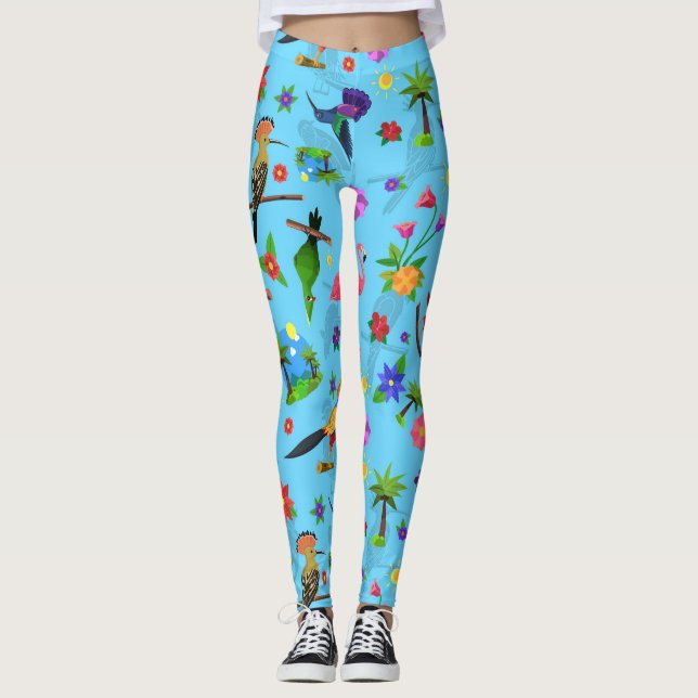 Toucan Flamingo und Arara nahtlose Vogelmuster Leggings (Vorderseite)