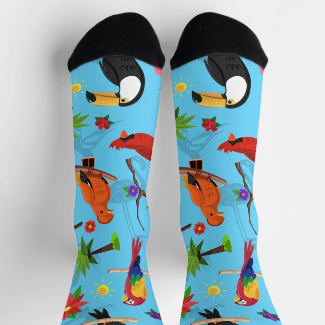 Toucan Flamingo und Arara nahtlose Vogelmuster Socken (Oben)