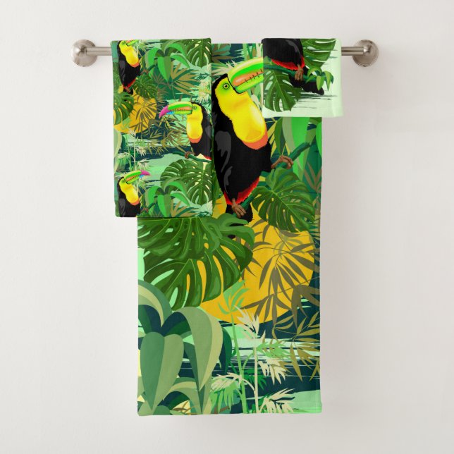 Toucan in grünem Amazonas-Gebiet Regenwald Badhandtuch Set (Insitu)
