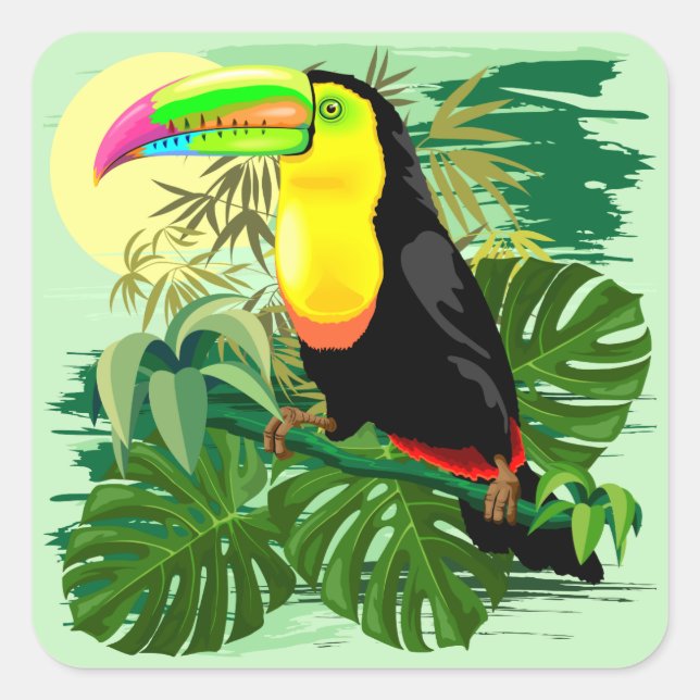 Toucan in grünem Amazonien Regenwald Quadratischer Aufkleber (Vorderseite)