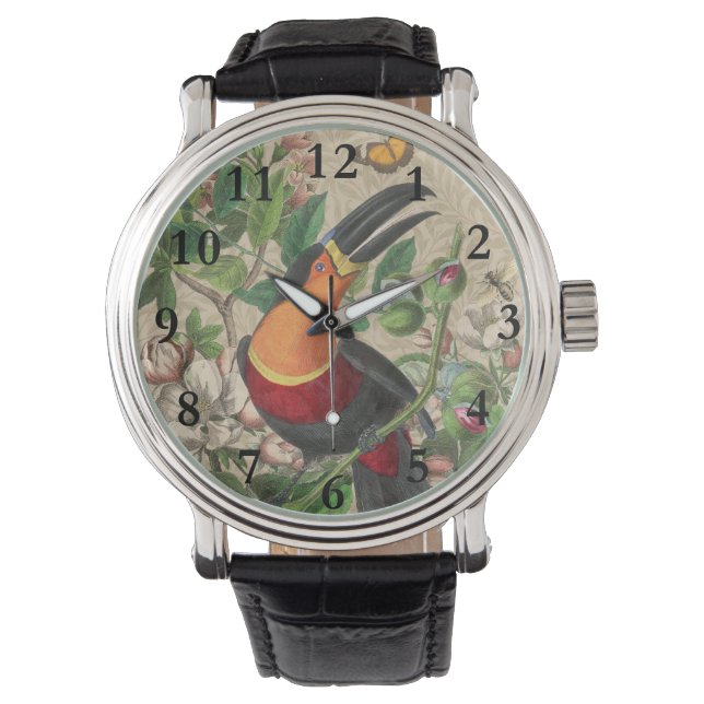 Toucan Jungle Tropical Bird Beautiful Antique Armbanduhr (Vorderseite)