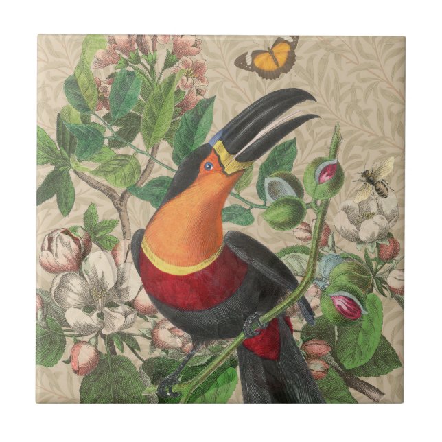 Toucan Jungle Tropical Bird Beautiful Antique Fliese (Vorderseite)