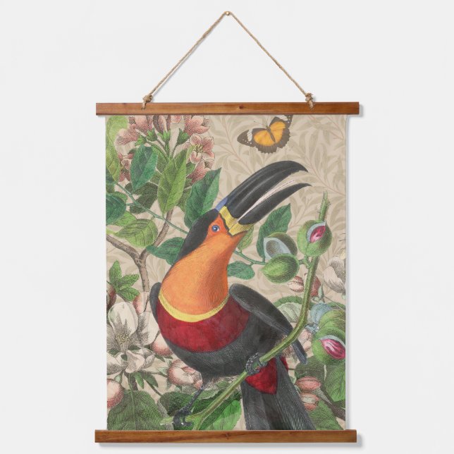 Toucan Jungle Tropical Bird Beautiful Antique Wandteppich Mit Holzrahmen (Vorderseite)