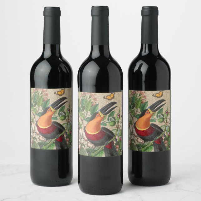 Toucan Jungle Tropical Bird Beautiful Antique Weinetikett (Flaschen)