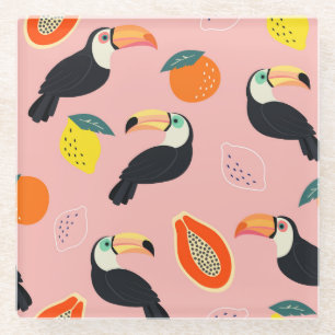 Toucan mit Abstrakten tropischen Früchten Glasuntersetzer