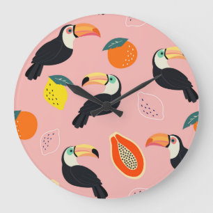 Toucan mit Abstrakten tropischen Früchten Große Wanduhr