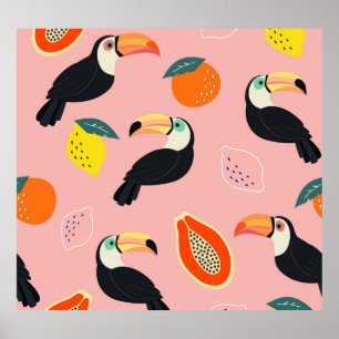 Toucan mit Abstrakten tropischen Früchten Poster