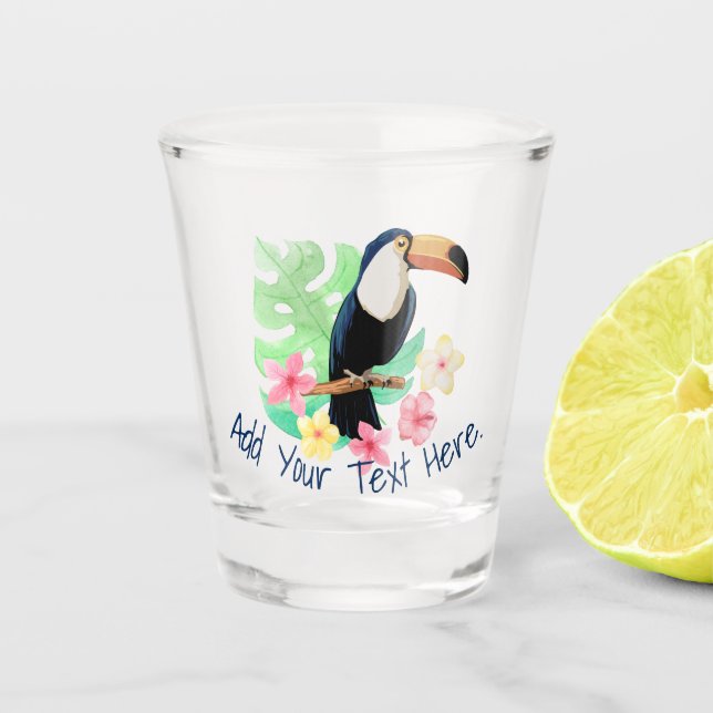 Toucan mit tropischen Blume Schnapsglas (Vorderseite)