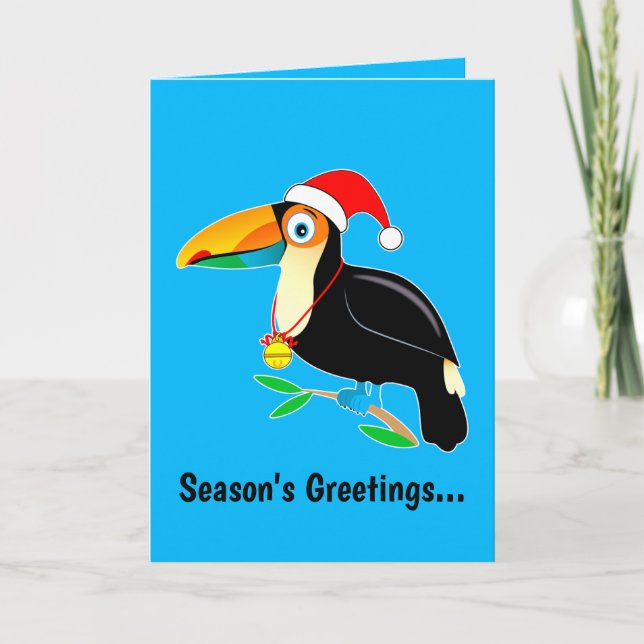 Toucan mit Weihnachtsmannmütze Happy Holidays! Feiertagskarte (Vorderseite)