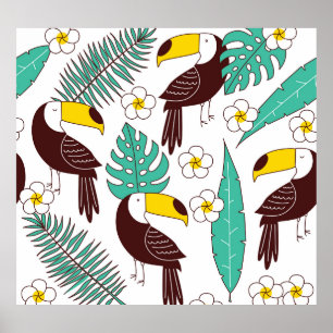 Toucan Orchid Vintag Palm Muster Poster