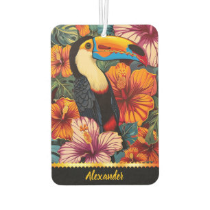 Toucan Papagei inmitten lebendiger tropischer Blum Autolufterfrischer