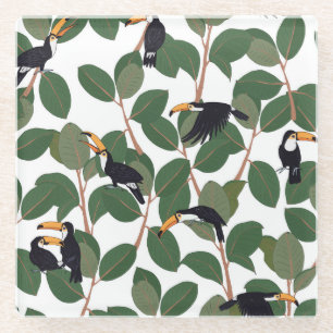 Toucan Parrot und Ficus: Vintage Eleganz. Glasuntersetzer