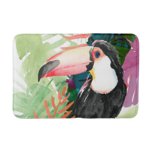 Toucan Portrait mit tropischen Blätter Badematte