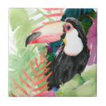 Toucan Portrait mit tropischen Blätter Fliese<br><div class="desc">Toucan Palms I von Jennifer Paxton Parker. Kleine Erholungen mit Touchscreen inmitten einer tropischen Vegetation in lebhaften Farben in einem Aquarell. | 133068GG</div>