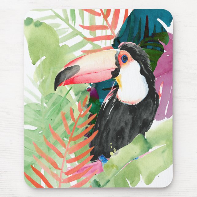 Toucan Portrait mit tropischen Blätter Mousepad (Vorne)