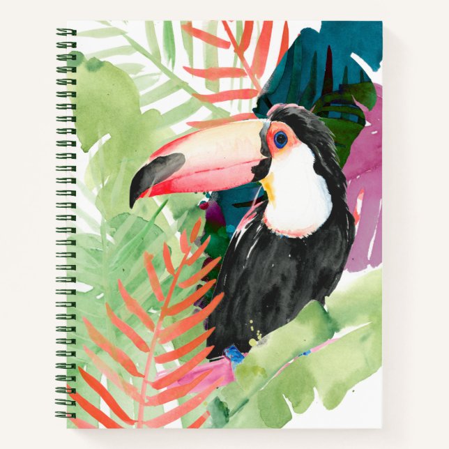 Toucan Portrait mit tropischen Blätter Notizbuch (Vorderseite)