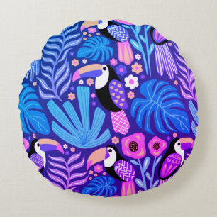 Toucan Tropical Bird Floral Coussin rond