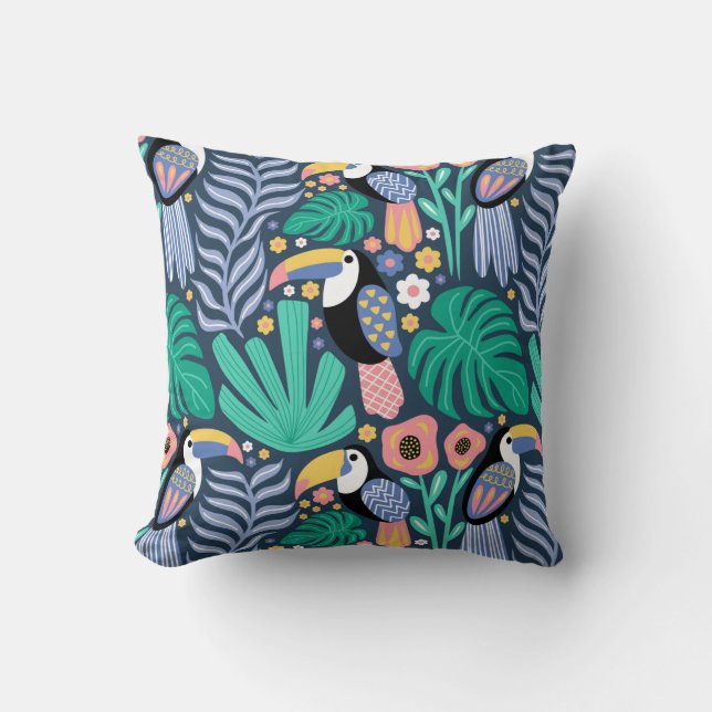 Toucan Tropical Bird Floral Print Kissen (Vorderseite)
