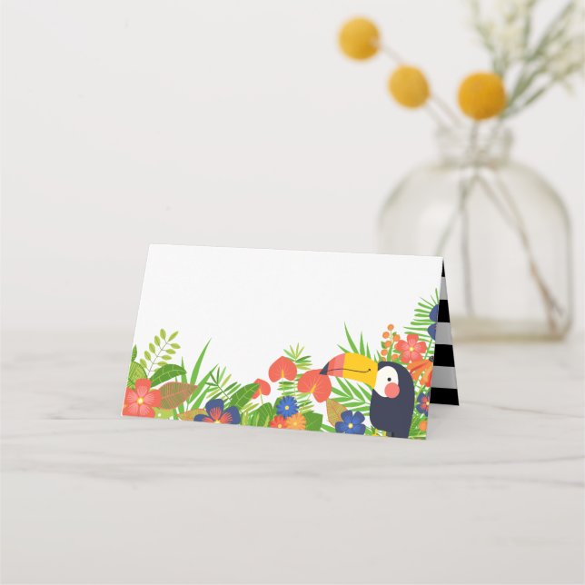 Toucan & Tropical Blume Platzkarte (Vorderseite)