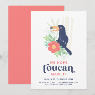 Toucan Tropical Palm Feuilles Invitation d'anniver