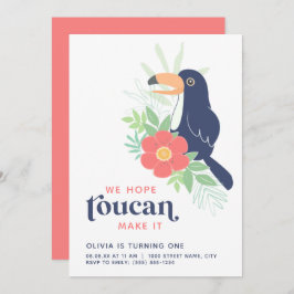 Toucan Tropical Palm Feuilles Invitation d'anniver