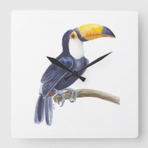 Toucan, tropischer Vogel Quadratische Wanduhr