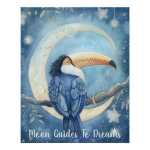 Toucan-Vogel-Baby schläft auf dem Mond Poster