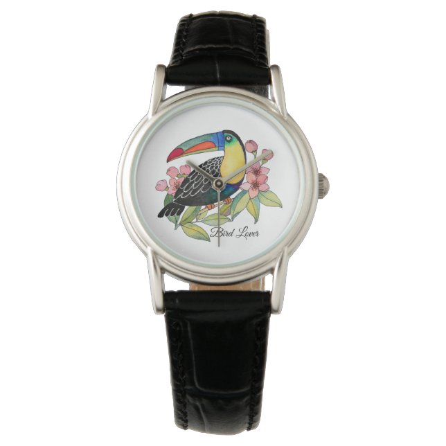 Toucan-Vogel mit Blume Armbanduhr (Vorderseite)