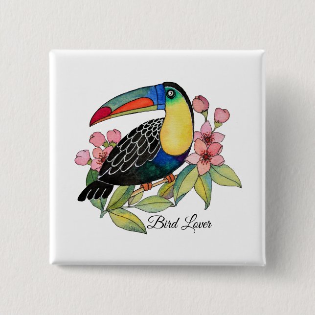 Toucan-Vogel mit Blume Button (Vorderseite)