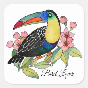 Toucan-Vogel mit Blume Quadratischer Aufkleber
