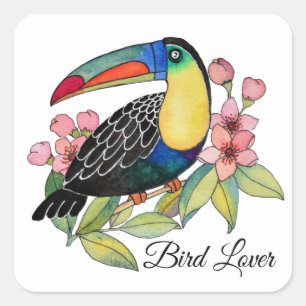 Toucan-Vogel mit Blume Quadratischer Aufkleber