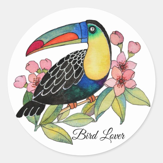 Toucan-Vogel mit Blume Runder Aufkleber (Vorderseite)