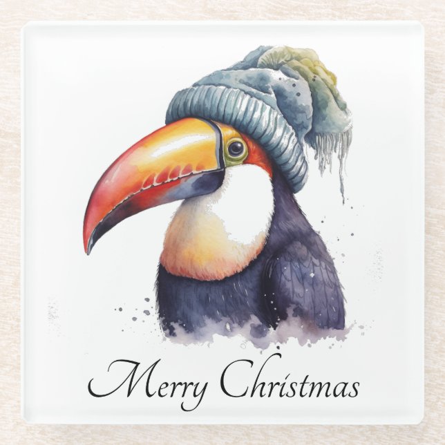 Toucan Winter Vibes, Brauch Glasuntersetzer (Vorderseite)