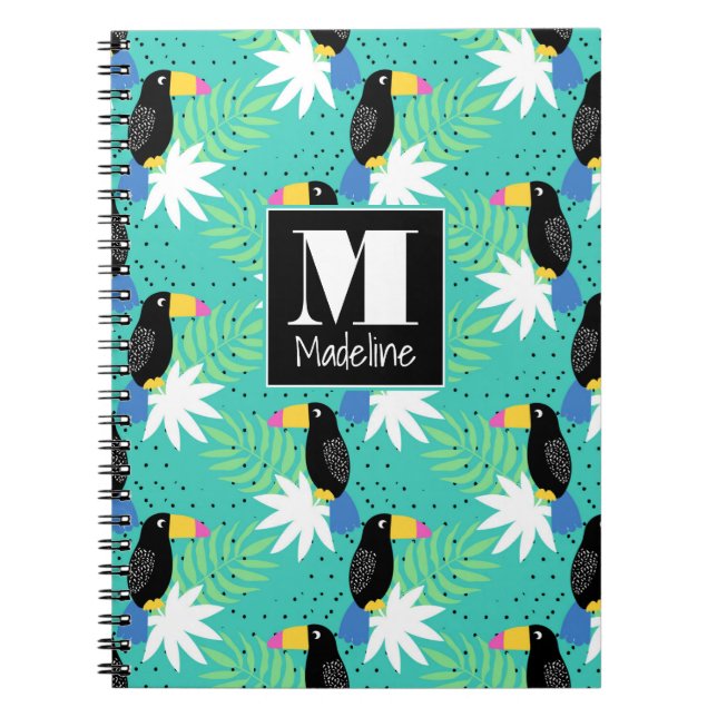 Toucans auf aquamarinem | Monogramm Notizblock (Vorderseite)