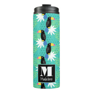 Toucans auf aquamarinem Monogramm Thermosbecher