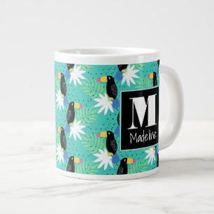 Toucans auf Aquamarinen Monogramm Jumbo-Tasse