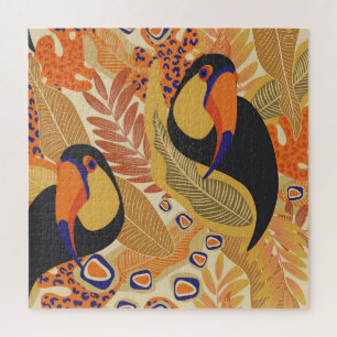 Toucans auf Ästen, nahtlos tropisches Muster.