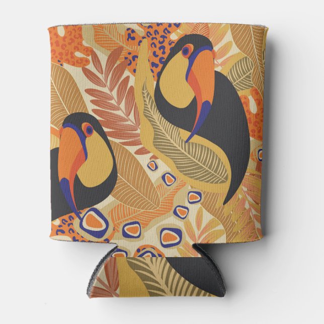 Toucans auf Ästen, nahtlos tropisches Muster. Dosenkühler (Vorderseite)