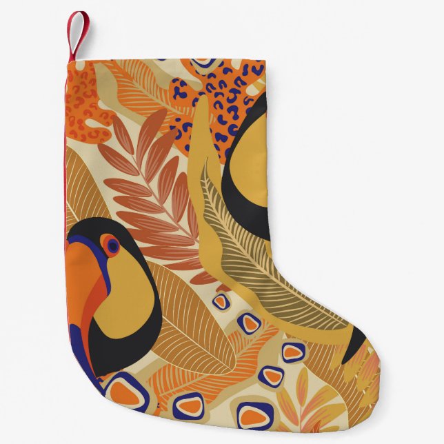 Toucans auf Ästen, nahtlos tropisches Muster. Kleiner Weihnachtsstrumpf (Vorderseite)