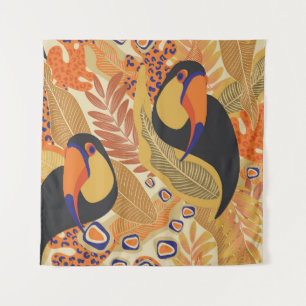 Toucans auf Ästen, nahtlos tropisches Muster. Wandteppich