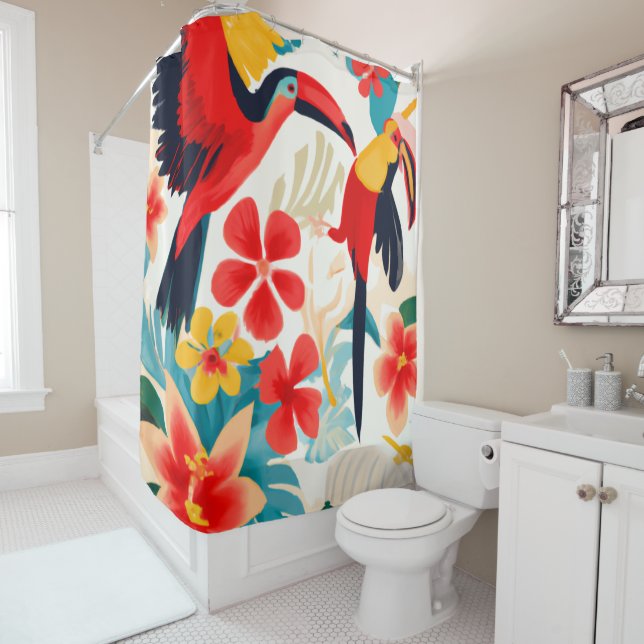 Toucans dans le paradis Tropical art rideau de dou (En situation)