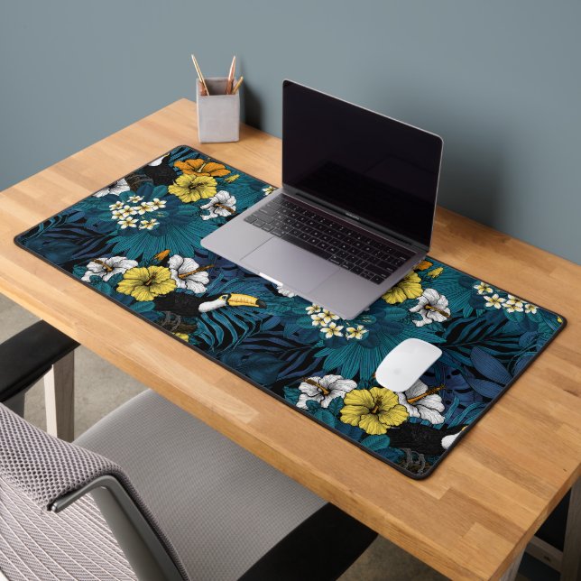 Toucans et flore tropicale, bleu, jaune, orange (Bureau 2)