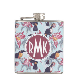 Toucans mit exotischem Monogramm der Blumen- Flachmann